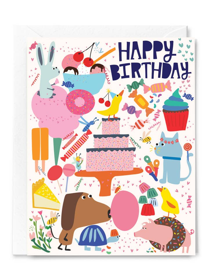 Happy Birthday Party Animals Candy Greeting Card for wholesale by Happy Just Happy