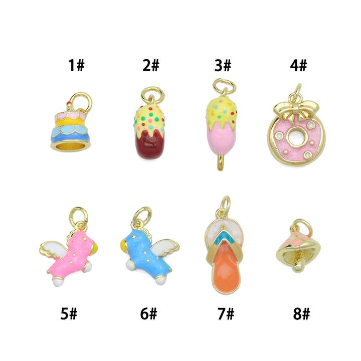 Enamel Cake, Doughnut, Horse, Ice cream, Flip Flops, mushroom Charm Pendant,Sku#Y1046 for wholesale by BestBeads&Beyond