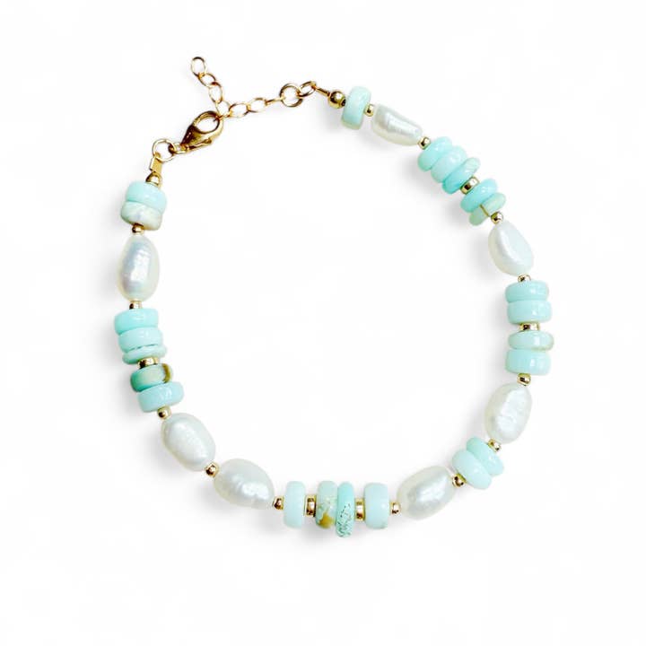 Cape May Green Opal Pearl Beaded Gold Filled Bracelet for wholesale by True by Kristy Jewelry
