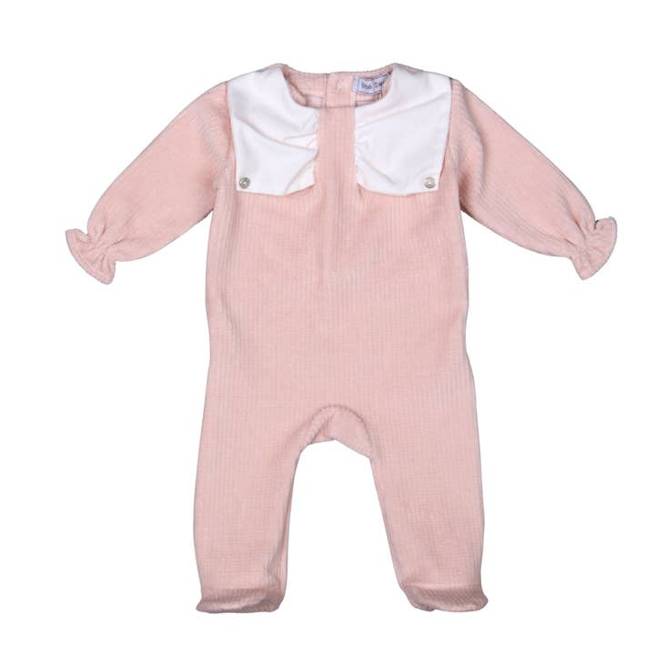 GIULIA | Girls Pink Embossed Velour Babygrow for wholesale by Bebe Sweeny