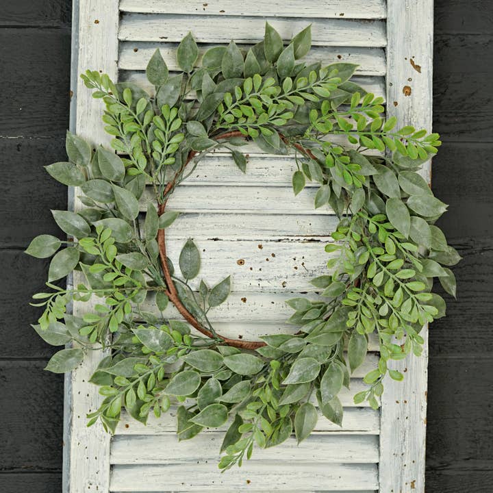 550380-20in Wreath-Flocked Ficus and Boxwood Leaves for wholesale by Impressive Enterprises, Inc.
