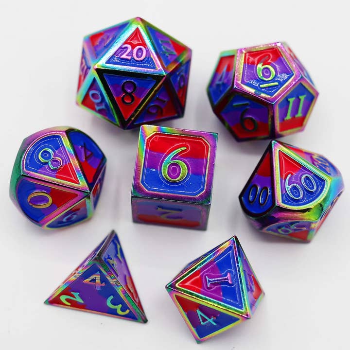 Bisexual Pride Flag - Metal RPG Dice Set for wholesale by Foam Brain Games