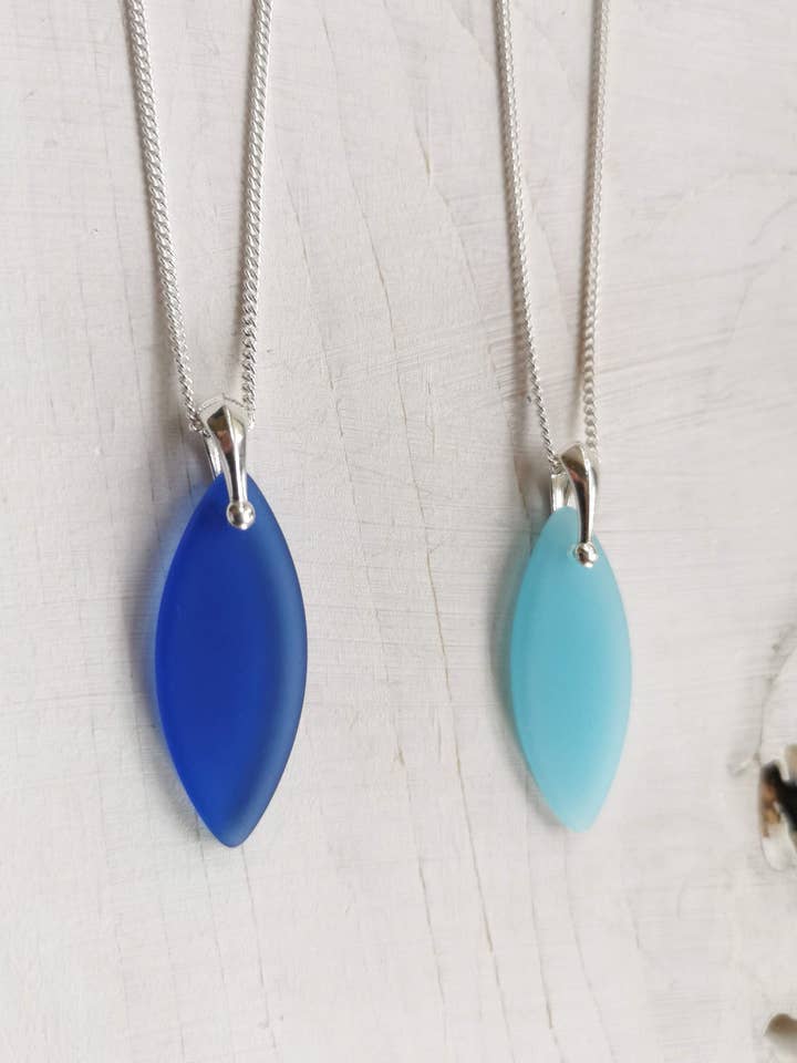 Blue Seaglass pendant necklace 1 for wholesale by Blue Marble Jewellery