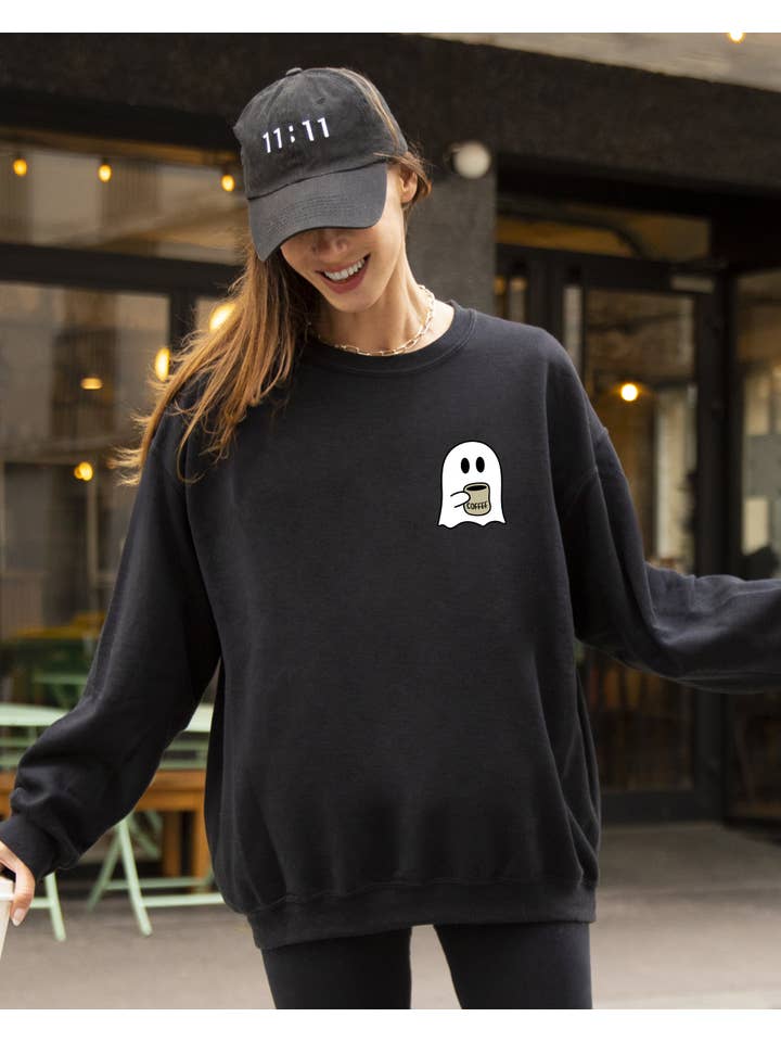 Refinery Number One LLC - Wholesale Graphic Sweatshirt - Women's - Ghost, Coffee Lover, Pocket, Skeleton, Halloween Sweatshirt1