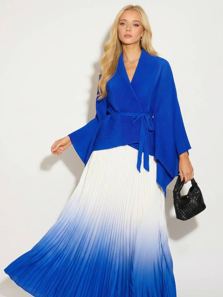 Kimono cardigan med fulde plisserede ærmer og batikprint for engroshandel hos CY FASHION. LONDON