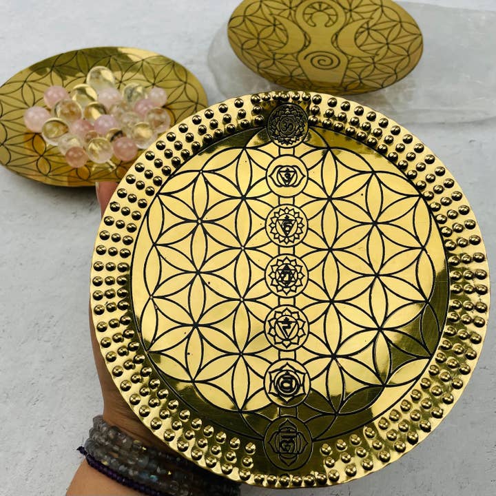 Bandeja de latón, soporte de cristal, diseño tú eliges para venta al por mayor de Rock Paradise