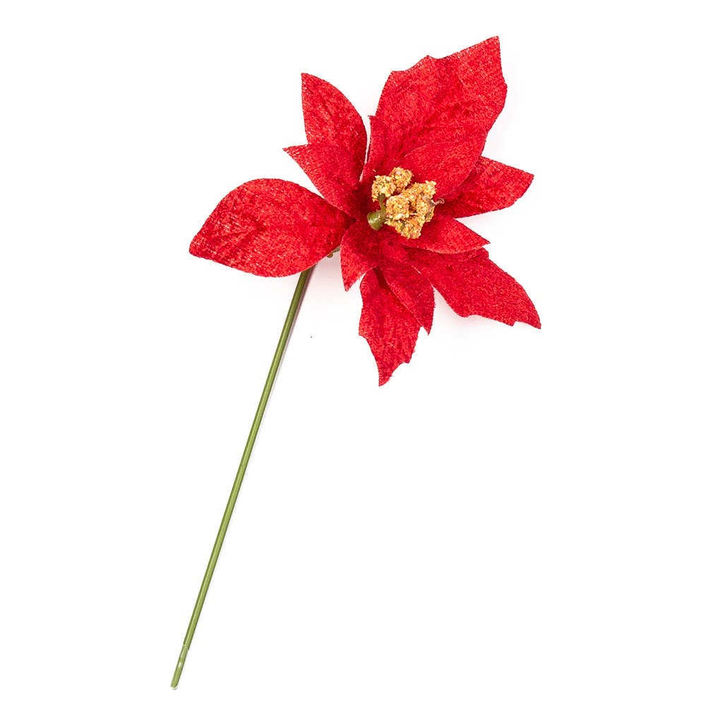 Factory Direct Craft – wholesale Artificial flowers – 7" Red Velveteen Poinsettia Christmas Floral Pick3