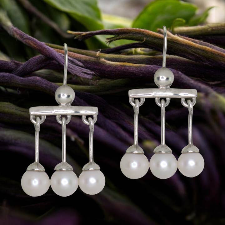 .950 Sølv Romerske Crotalia Perle 1,7" Dingle Øreringe for engroshandel hos Across The Puddle