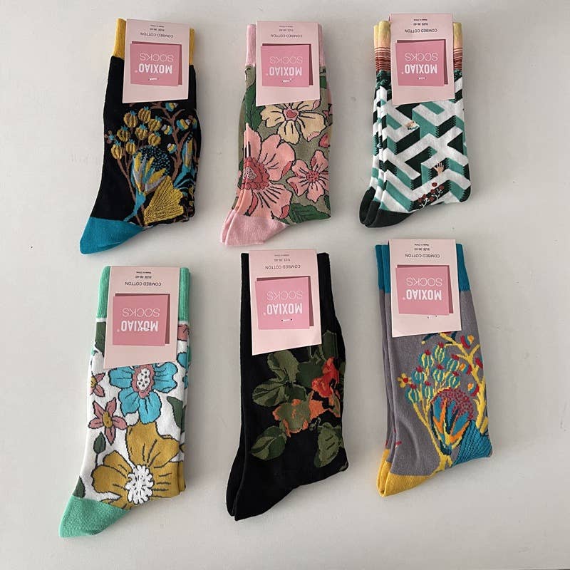 Tourtiwi - Wholesale Socks - Women's - Vintage Style Rose Floral Colored Crew Socks20