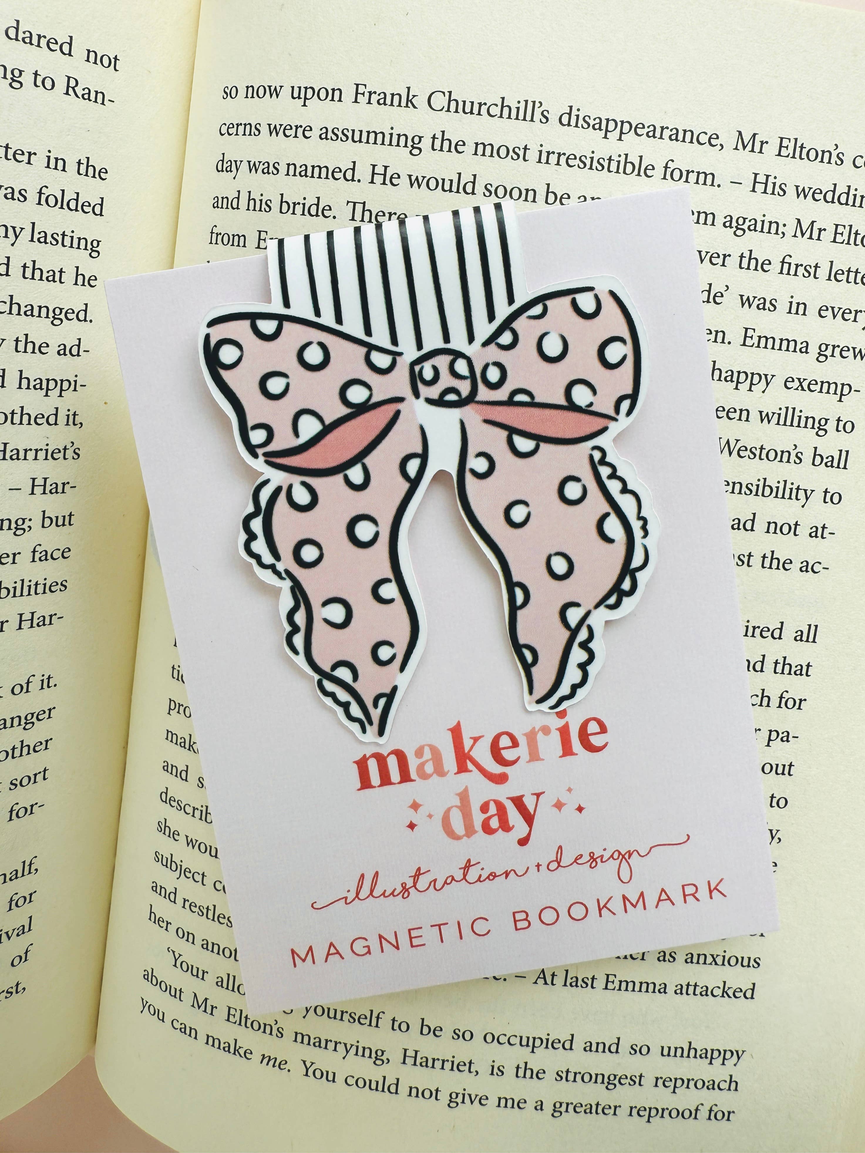 Makerie Day - Wholesale Bookmark - Pink Polka Dot Bow Magnetic Bookmark1