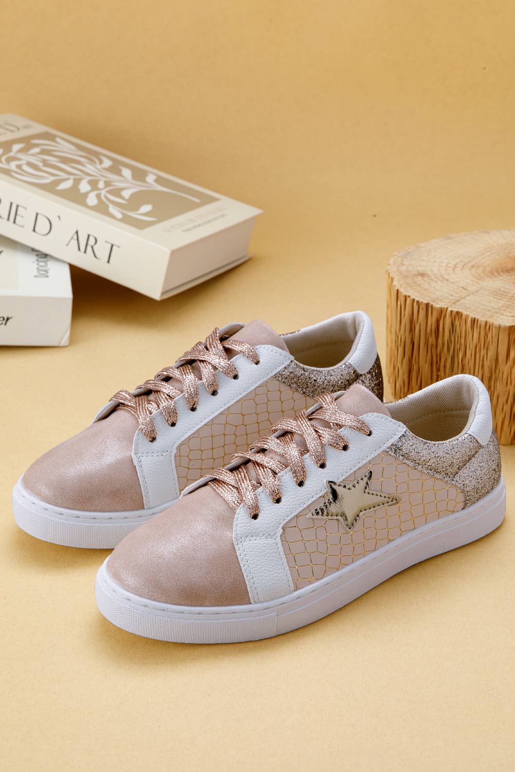 1 the Woman - Wholesale Lifestyle Sneakers - Women's - Glitter Star Patchwork PU Leather Lace-up Sneakers10