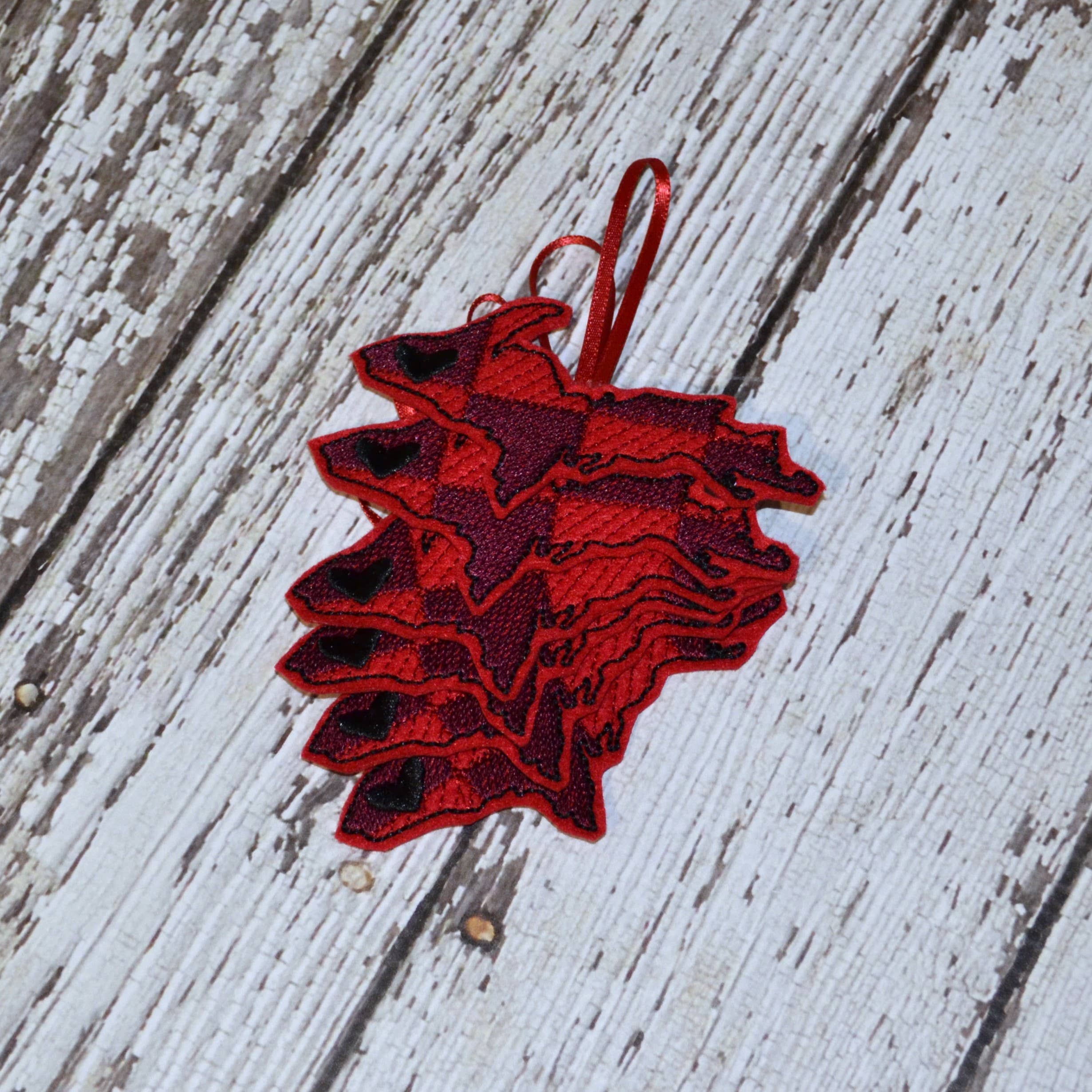 SewMuchMoreStore - Wholesale Ornament - State Red Buffalo Plaid Embroidered Felt Ornament - Holiday35