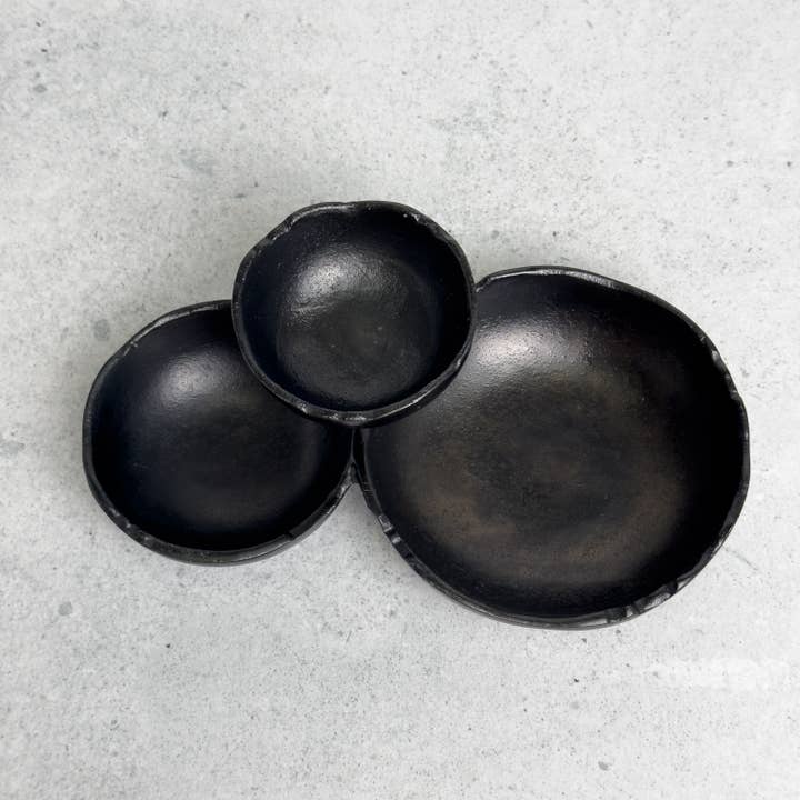 India Handicrafts Inc - Wholesale Serve Bowl - Black Aluminum 3-Bowl Cluster Dish11