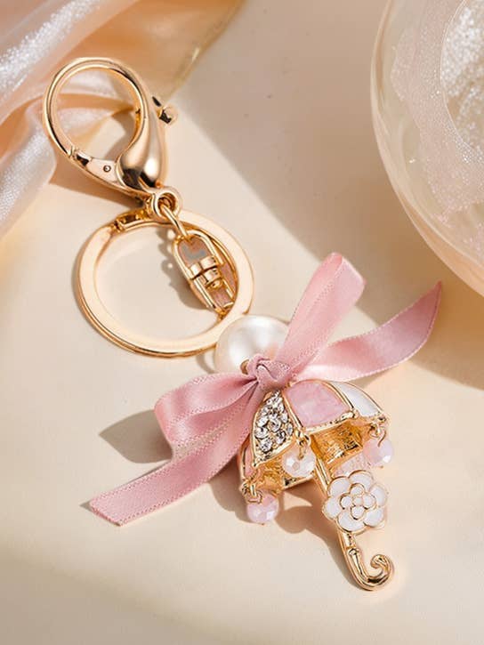 Cute Ribbon Umbrella Handbag Keychain with Bow and Pearl for wholesale by Crave by FW