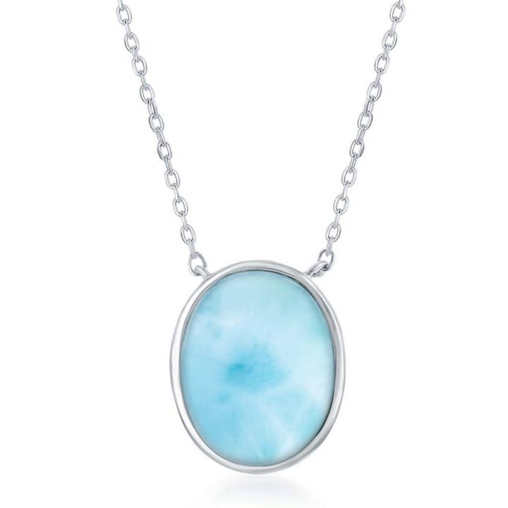 Caribisk Oval Larimar Vedhæng Halskæde - Sterlingsølv for engroshandel hos International Excellence