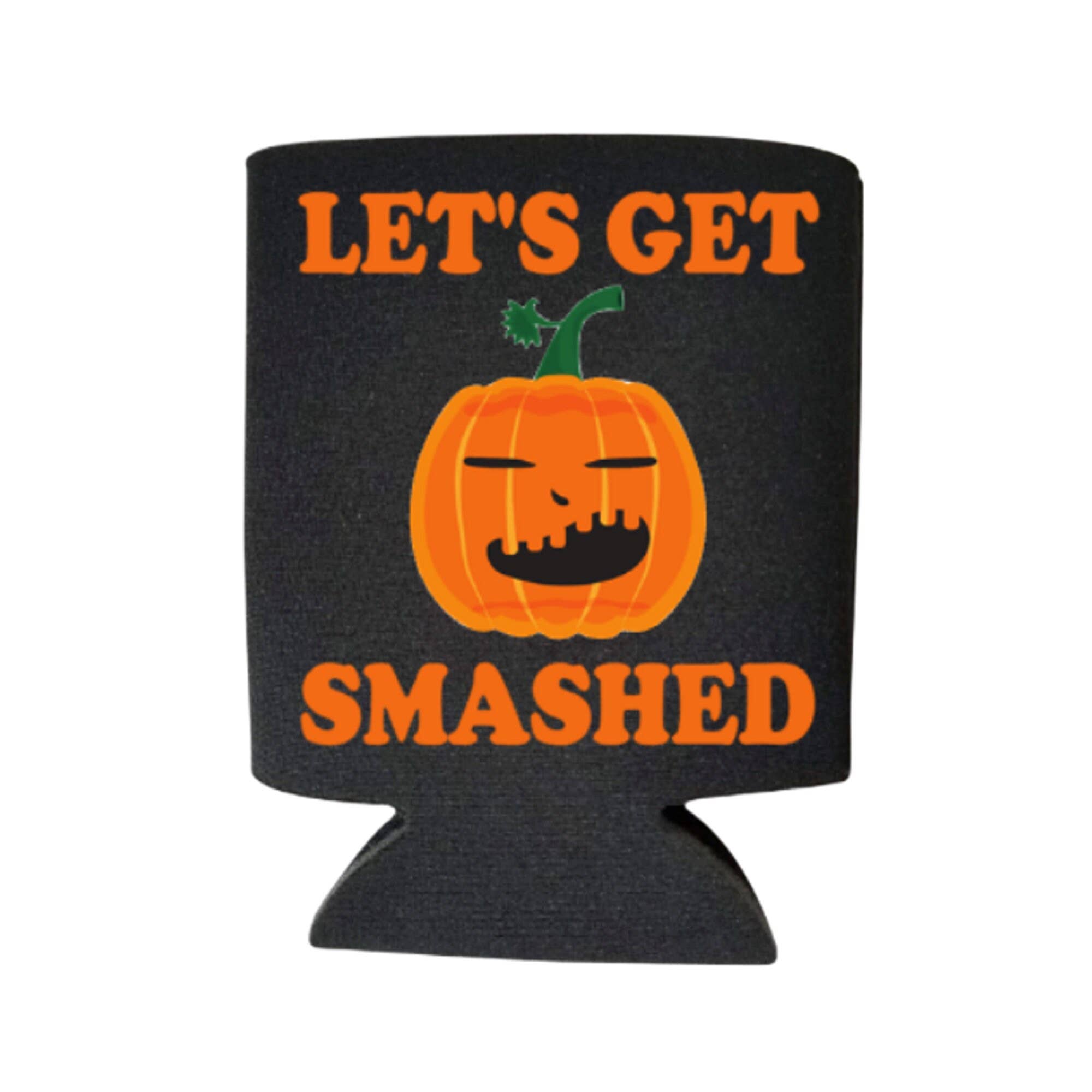 Black Let's Get Smashed Halloween Party Can Cooler Pumpkin Coolies for wholesale on Faire4