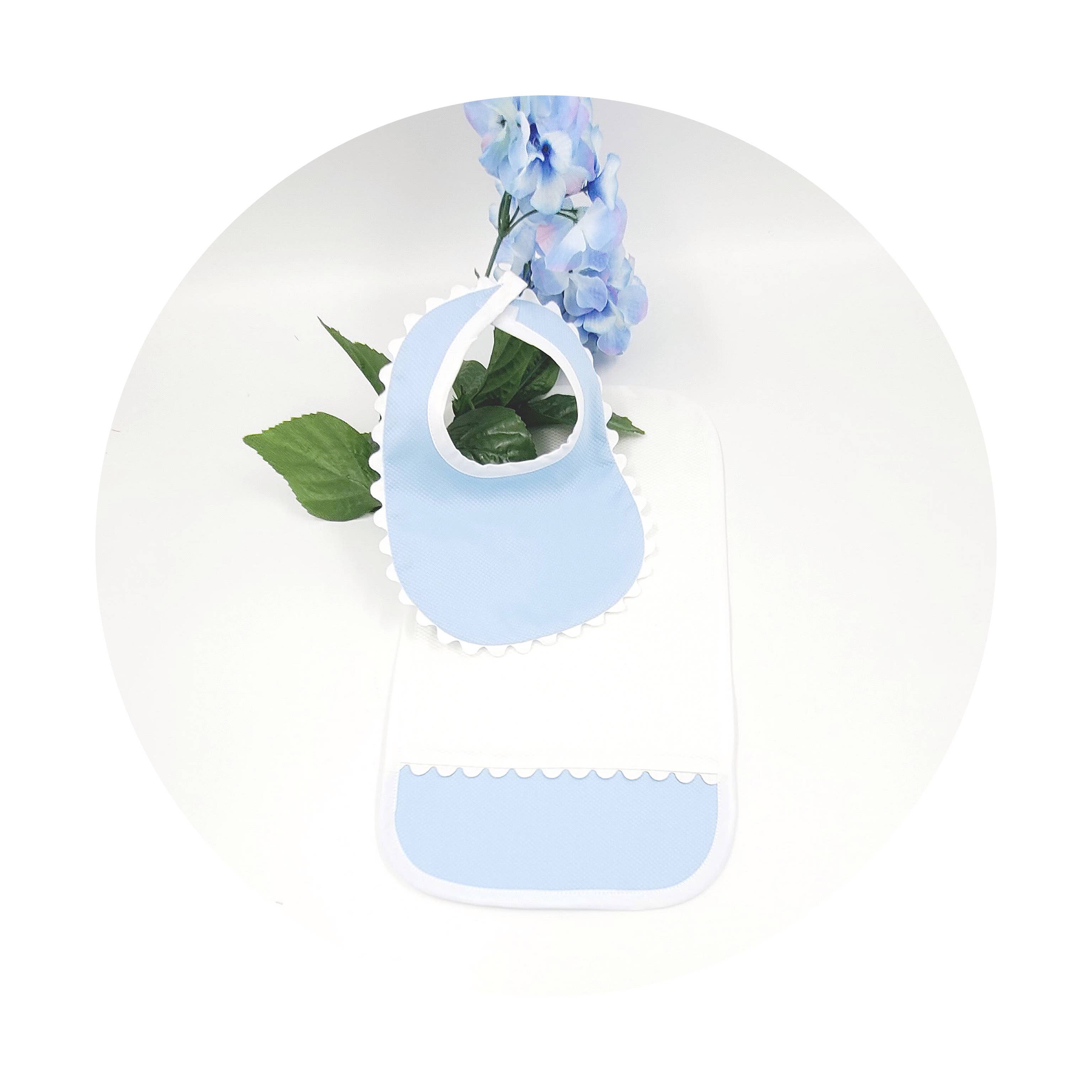 THE ROYALTY COLLECTION - Wholesale Bib - Baby - Blue Cotton Pique Collection With Ric Rac Trim1