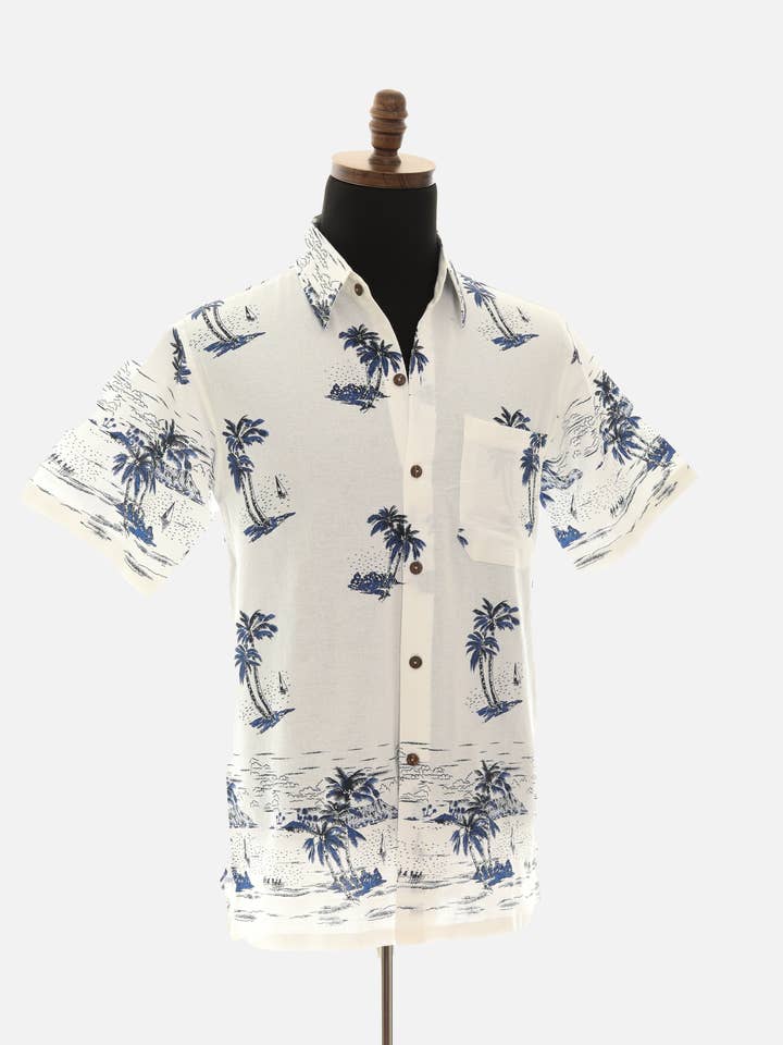 Shoreline Wear. INC – Engroshandel Skjorte med buttondown – Mænd – Herreskjorte i fin thailandsk bomuld med palmetræsprint1