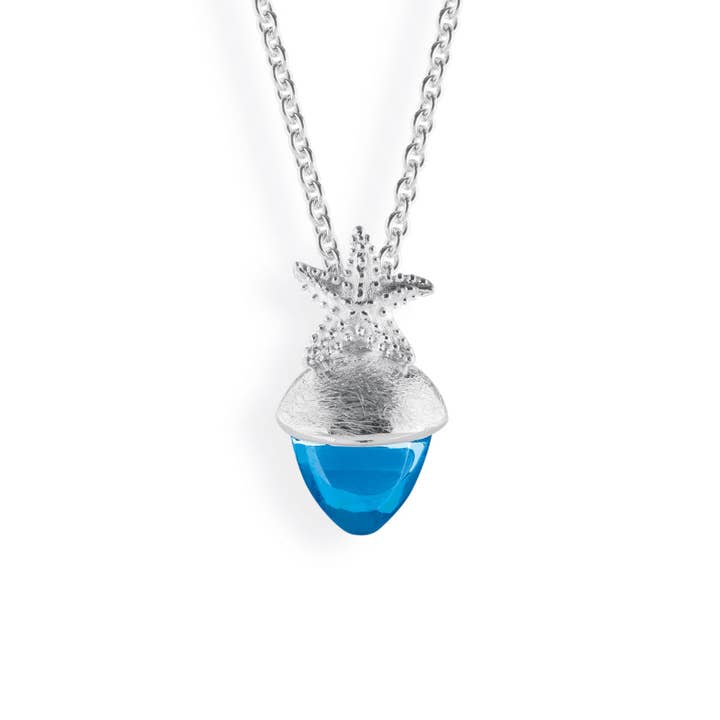 Pendentif en forme d'étoile de mer Seadrop en argent avec zirconium bleu clair pour la vente par Heartbreaker designd by Drachenfels