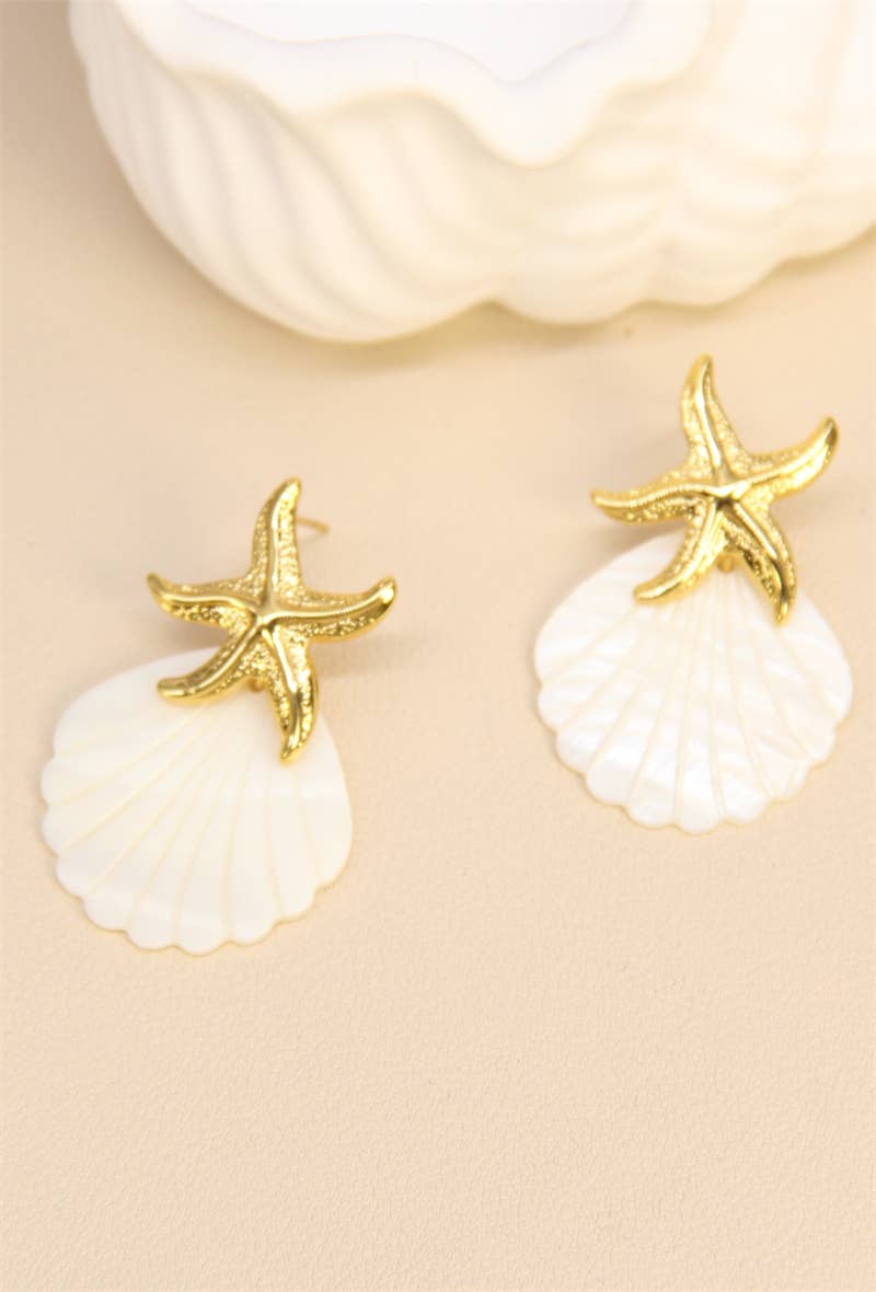 golden Starfish Mother-of-Pearl Earrings in Stainless Steel for wholesale on Faire