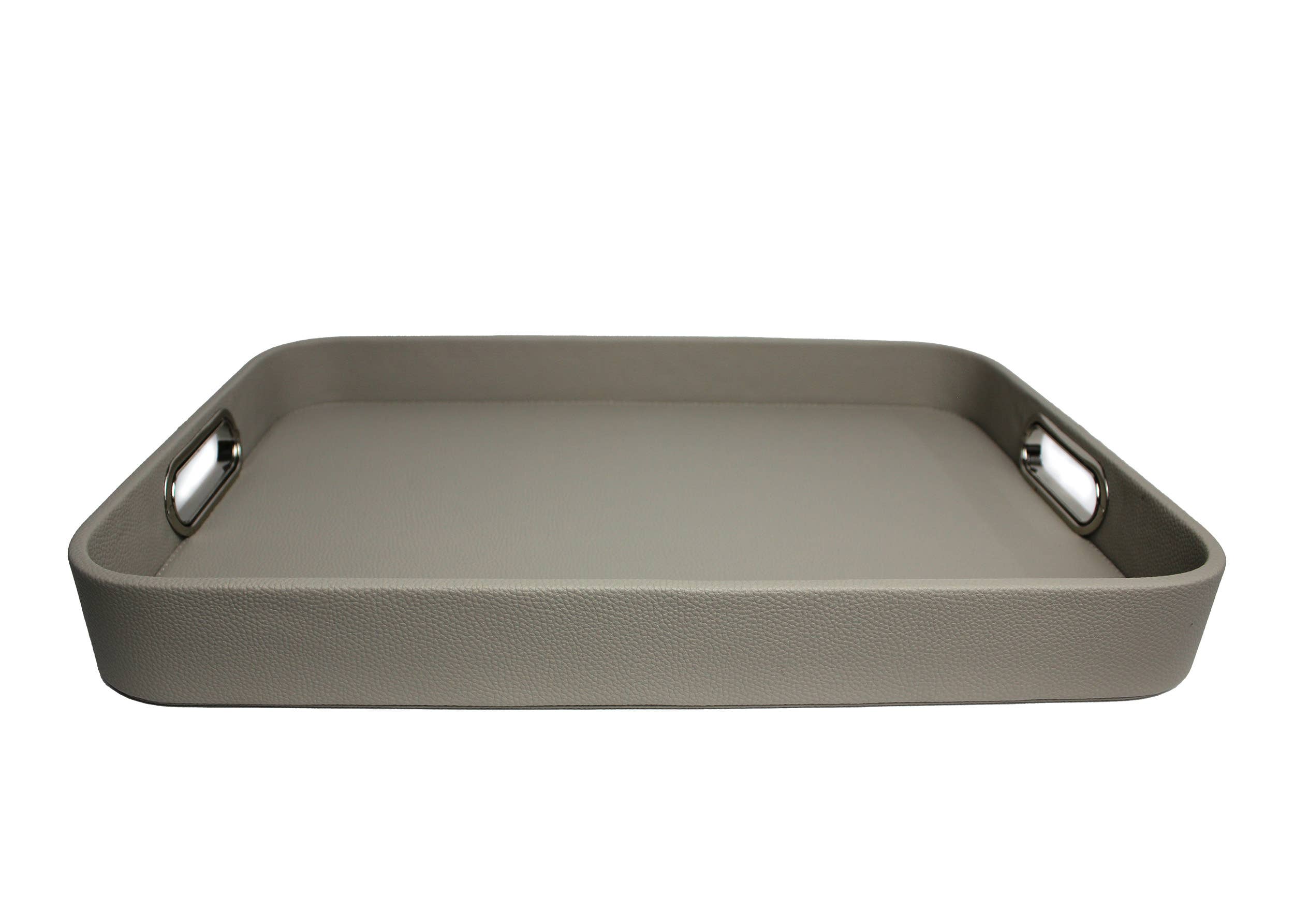 Signature Home Collection GmbH - Wholesale Serving Tray - Tray faux leather light gray smooth leather look stainless steel handles1