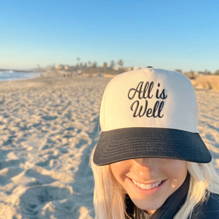 Ruby Moon - Wholesale Trucker Hat - Women's - All Is Well- Embroidered Trucker Hat- Black/Natural Hat