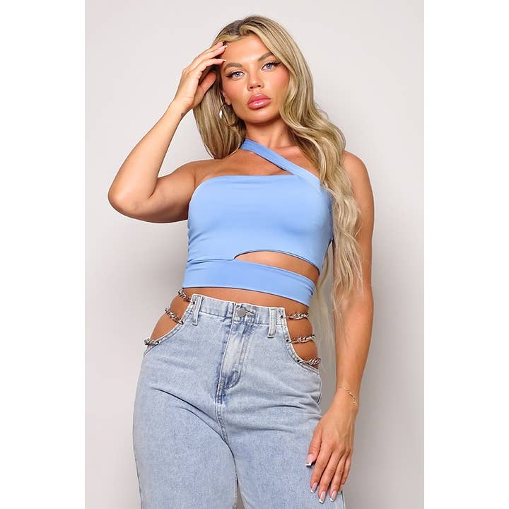 CEFIAN FASHION - Wholesale Knit Top - Women's - PATHS CROSSED DIAGONAL CROP TOP