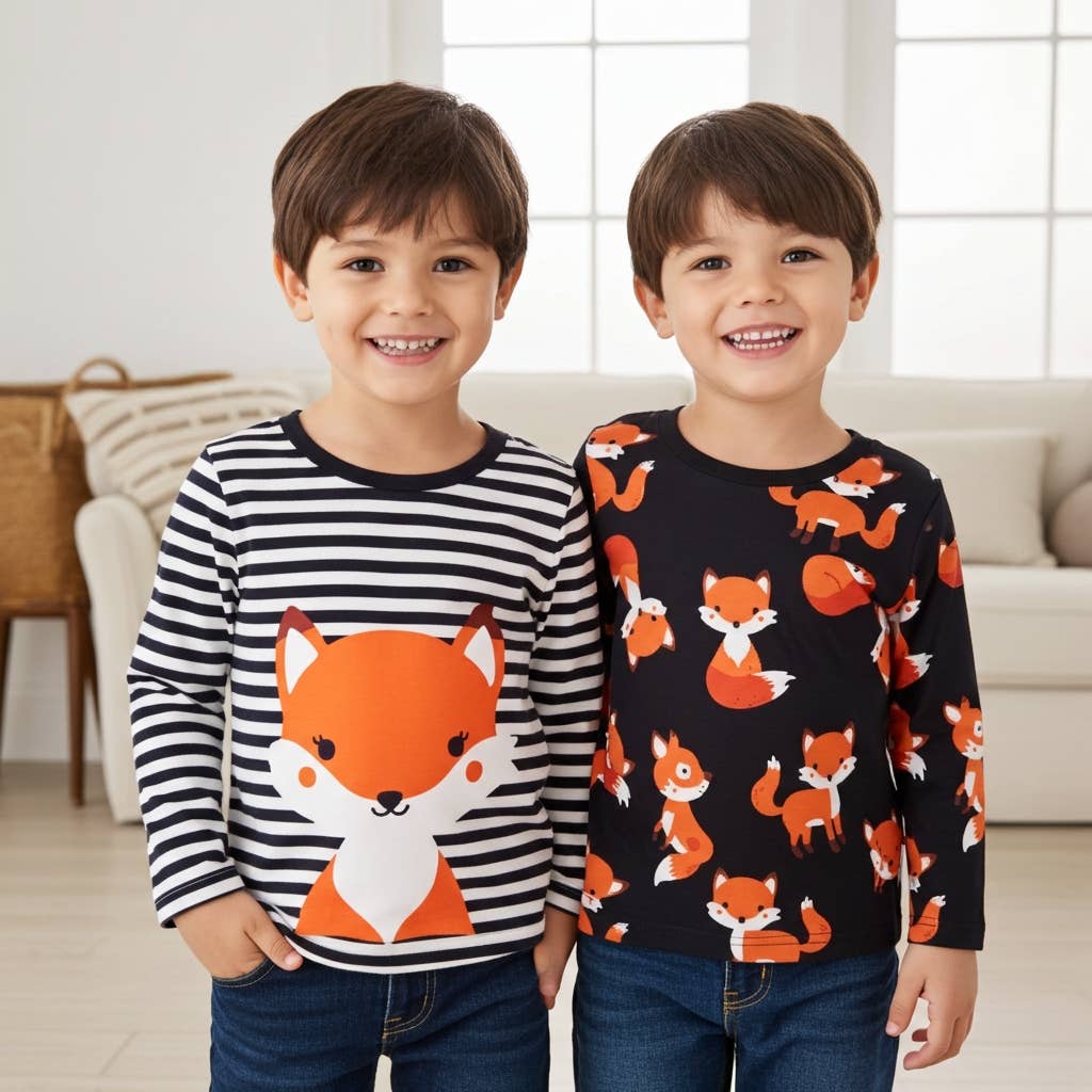 PatPat - Wholesale T-Shirt - Kids - Toddler Boy Animal Fox Print Long-sleeve Tee2