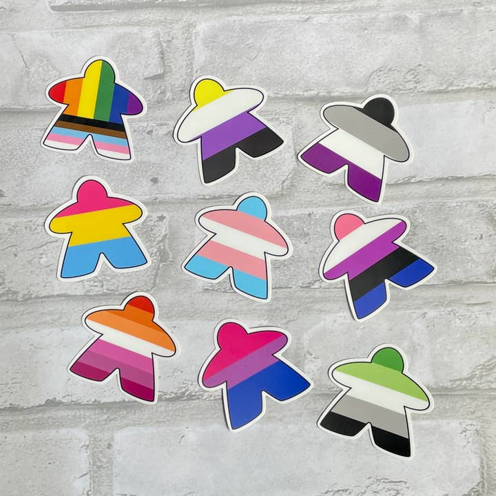 Pushing Whimsy - Wholesale Sticker - Nonbinary - Pride Flag Meeple Vinyl Sticker4