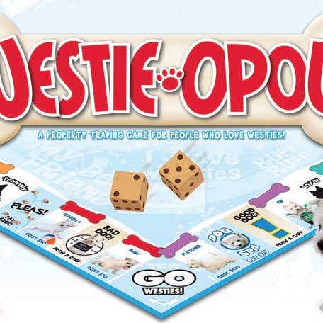 Westie-Opoly Board Game for wholesale by Outset Games and Cobble Hill Puzzles