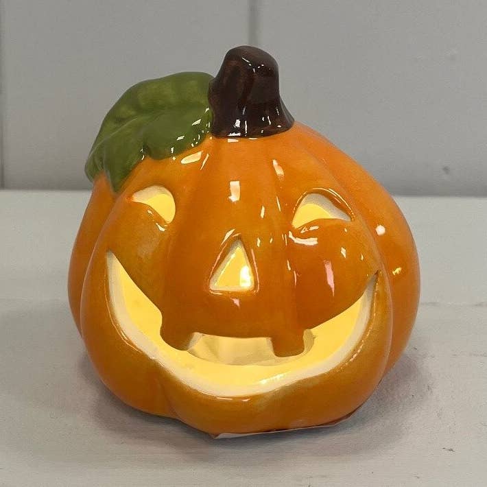 Orange Ceramic Pumpkin with LED for wholesale by Satchville