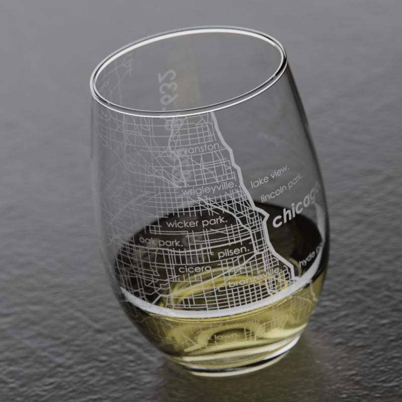 Well Told - Wholesale Wine Glass - Chicago, IL City Map - 15 oz Stemless Wine Glass2