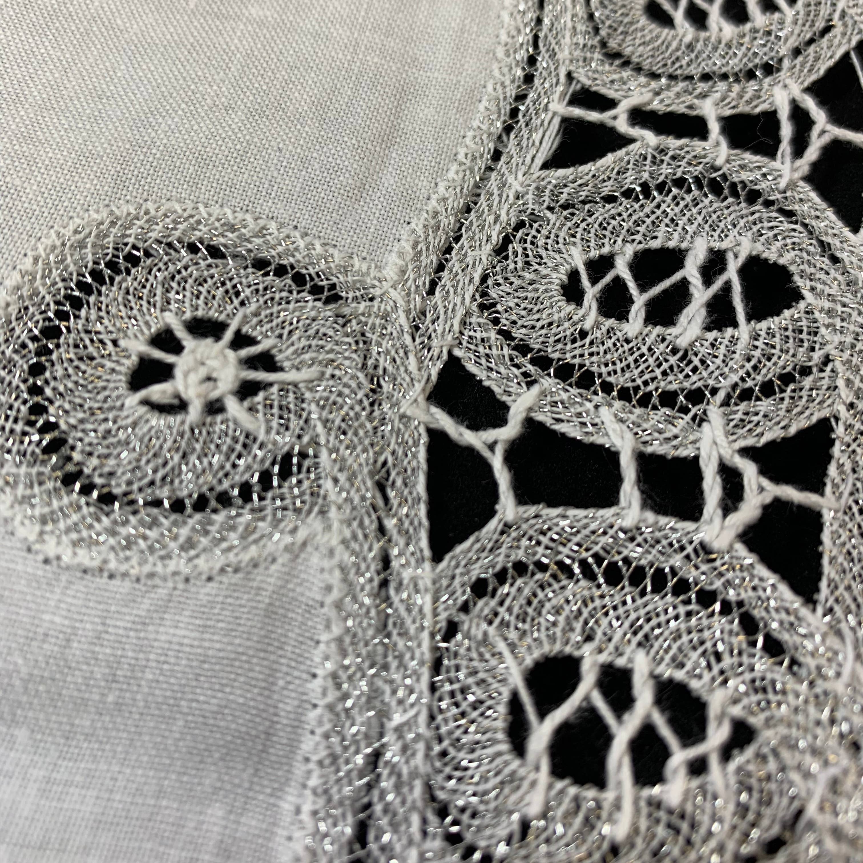 Peking Handicraft – wholesale Placemat – Handmade Battenburg Lace Silver Placemat1