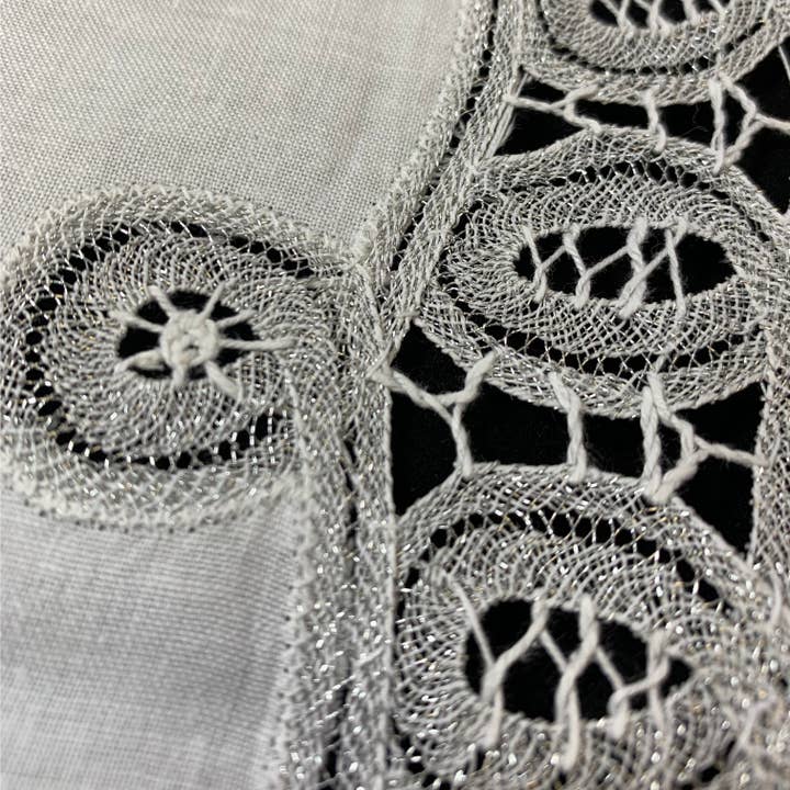 Peking Handicraft – wholesale Placemat – Handmade Battenburg Lace Silver Placemat1