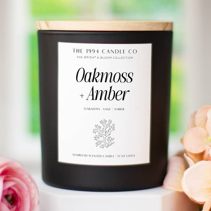 Oakmoss + Amber | Matte Black Candle for wholesale by The 1994 Candle Co