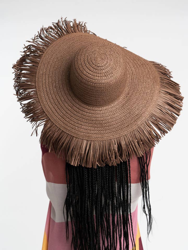Guisa Oversized Braided Straw Sun Hat with Fringe for wholesale by Gyal Bashy
