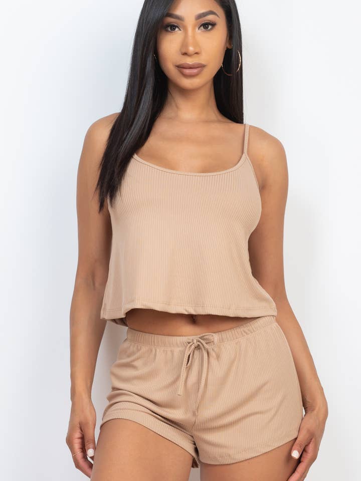 CAPELLA APPAREL - Wholesale Lounge Set - Women's - Ribbed Strappy Top & Shorts Lounge Set5