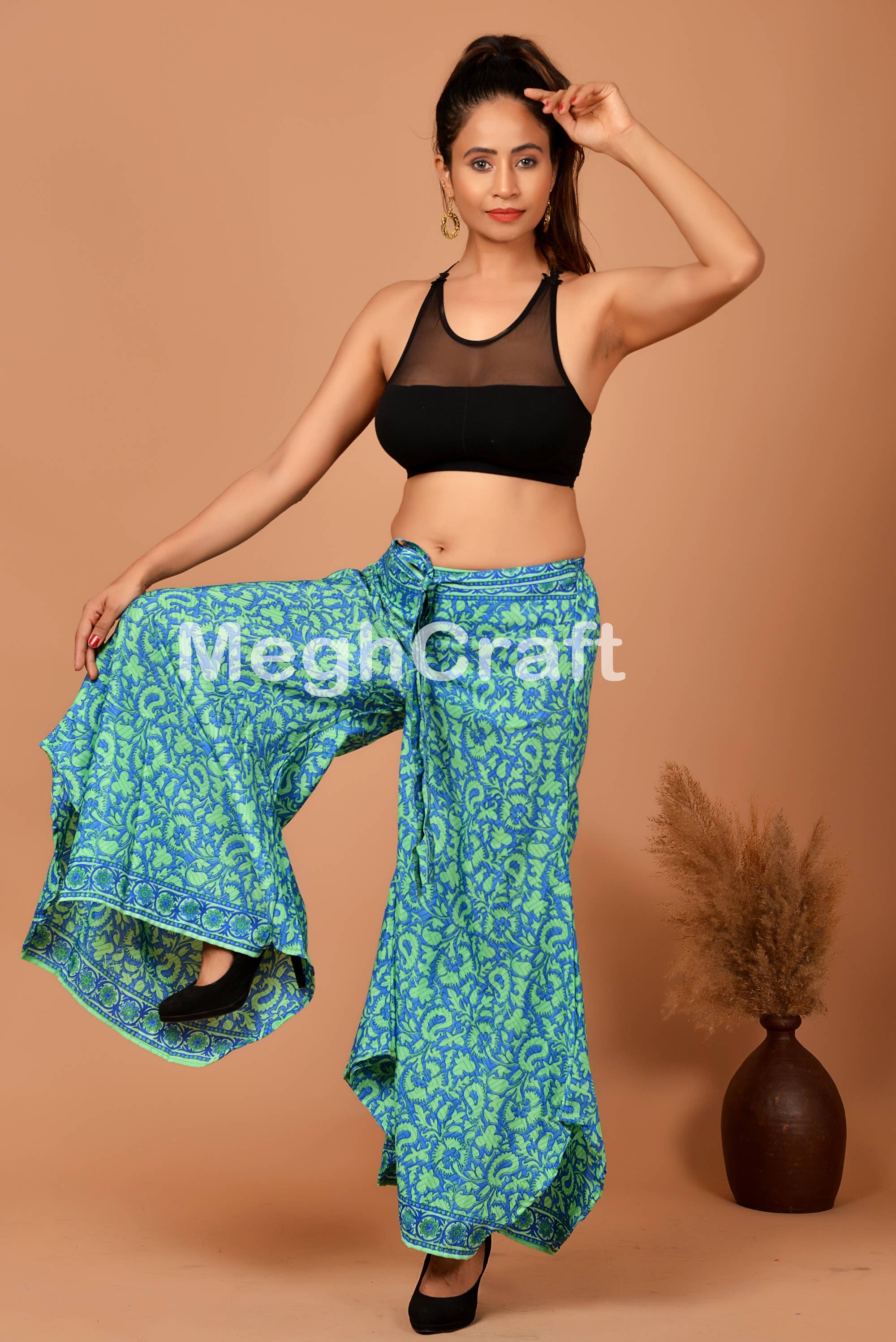 Meghcraft - Wholesale Pants - Women's - Upcycled Silk Trouser- Zigzag cut Palazzo Pant