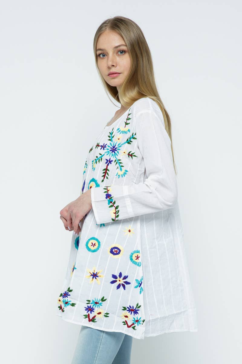 Raj Trading & Imports (USA) Inc. - Wholesale Tunic - Women's - Delia Embroidered Top White Multi Embroidery1
