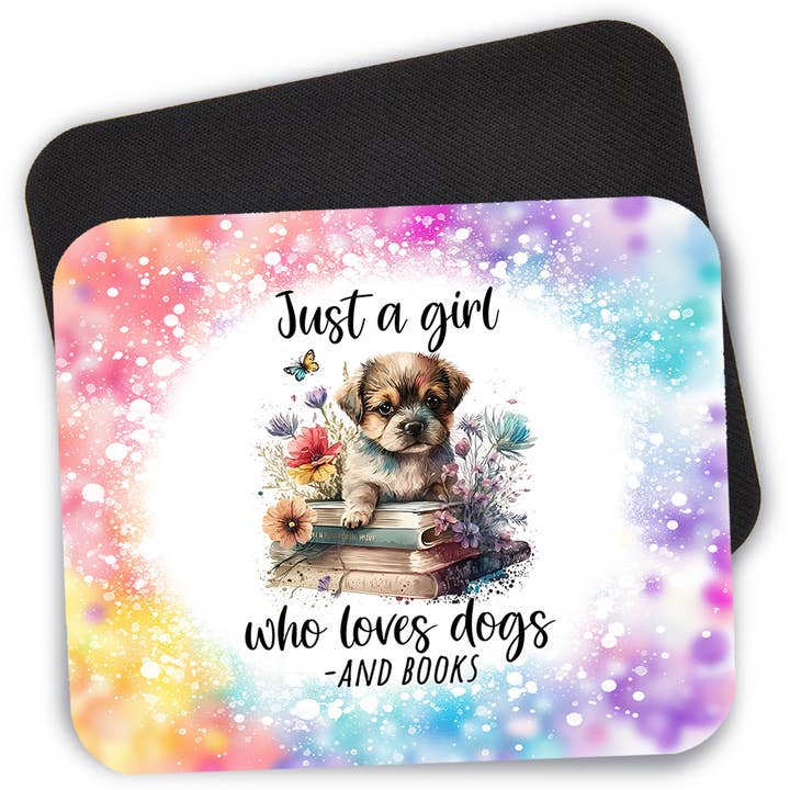 Tapis de souris de bureau Just A Girl Who Loves Dogs & Books #1 pour la vente par Swanky Bazaar