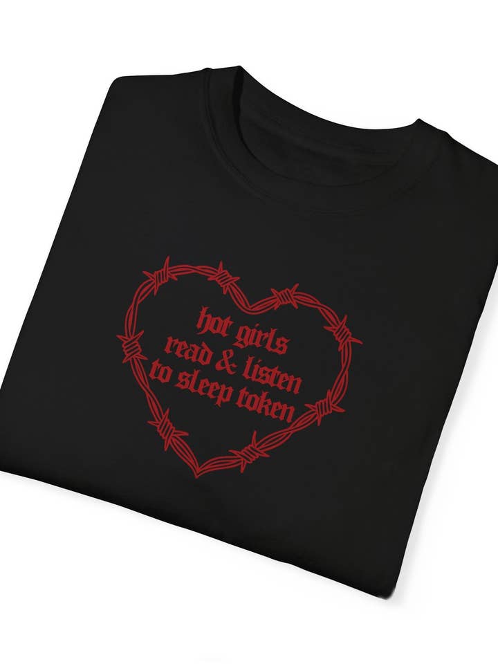 Black Hot Girls Read & Listen To Sleep Token Bookish Tee (RED) for wholesale on Faire