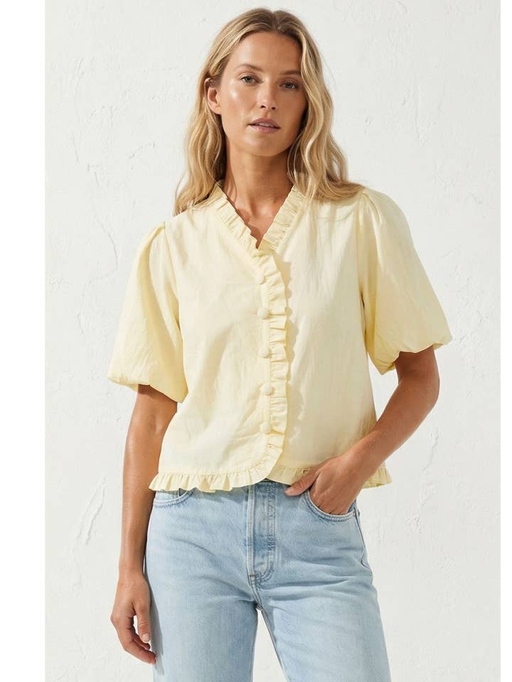 Top con mangas abullonadas y detalle de volantes para venta al por mayor de Naked Zebra