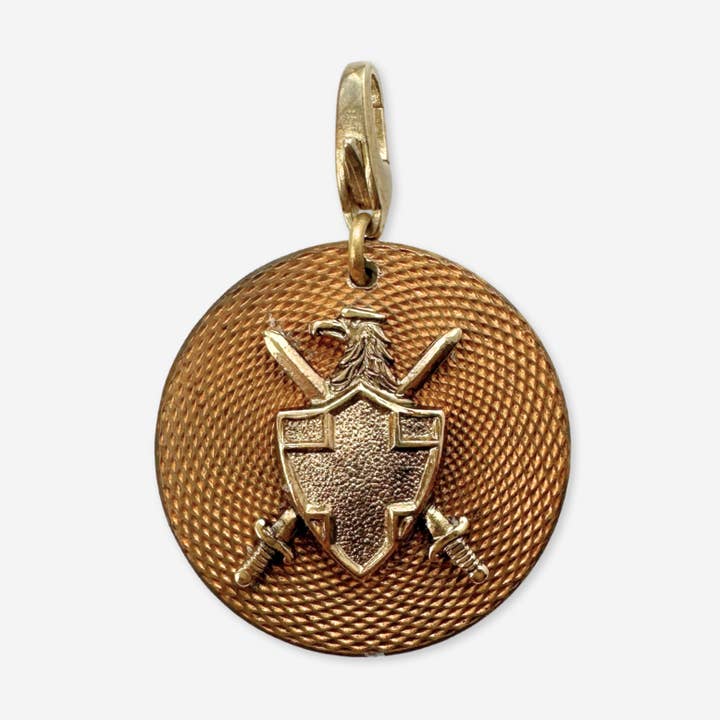 Lulu’s Petals - Wholesale Individual Charm/Pendant - Antique gold textured French button charm with shield embellishment
