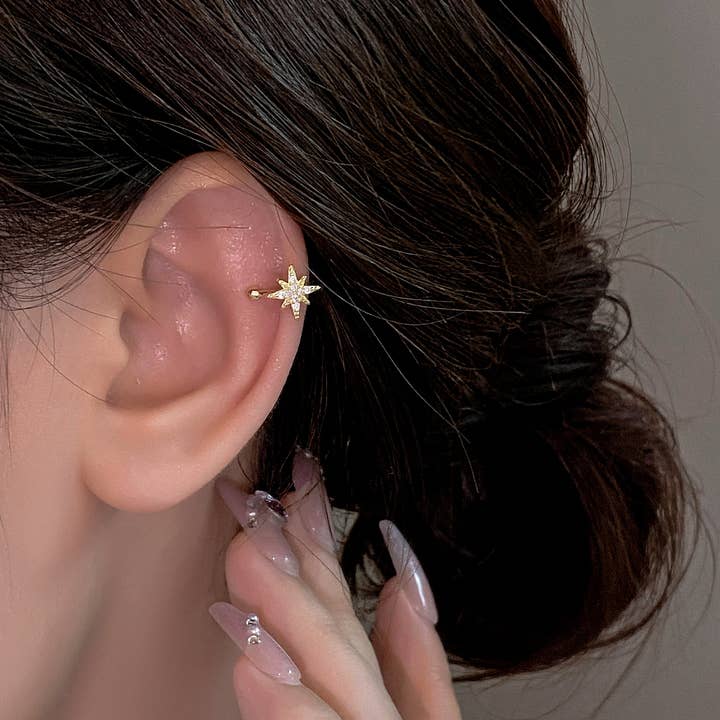 happyzzzsu – wholesale Earcuff-örhängen – 925 Sterling Silver Star öronmanschetter5