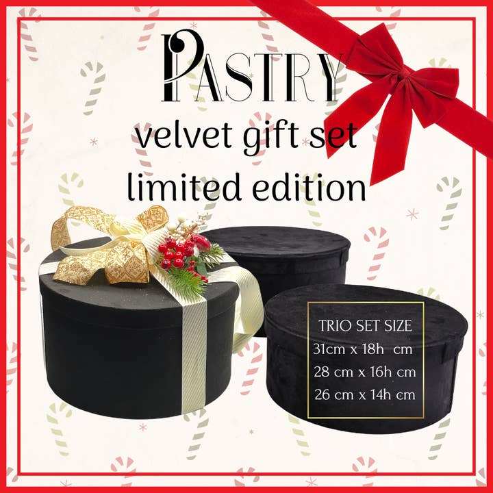 Pastry limitierte Samt-Rundbox – schwarze Geschenkbox für den Großhandel von Pastry
