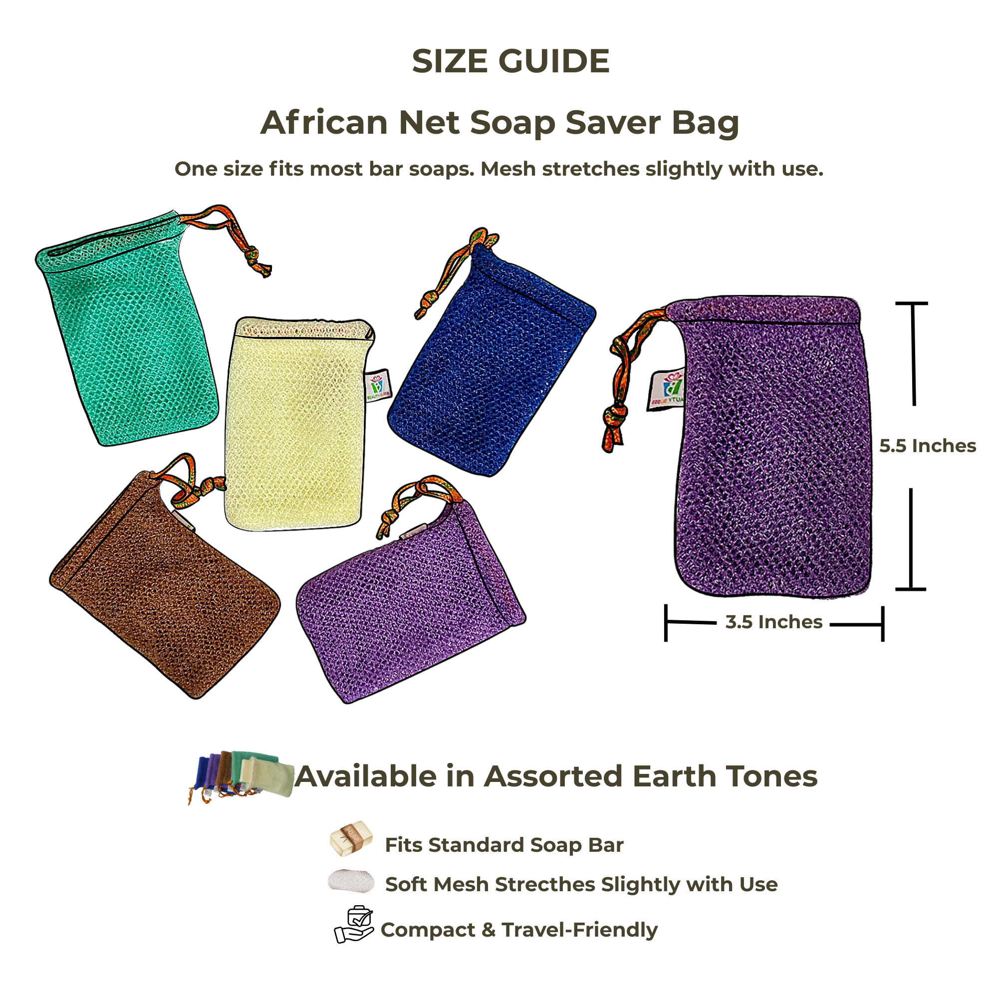 Beauty Blisss - Wholesale Soap Pouch/Sack/Bag - African Net Soap Saver Bag – Single & 3-Pack (Random Colors)2