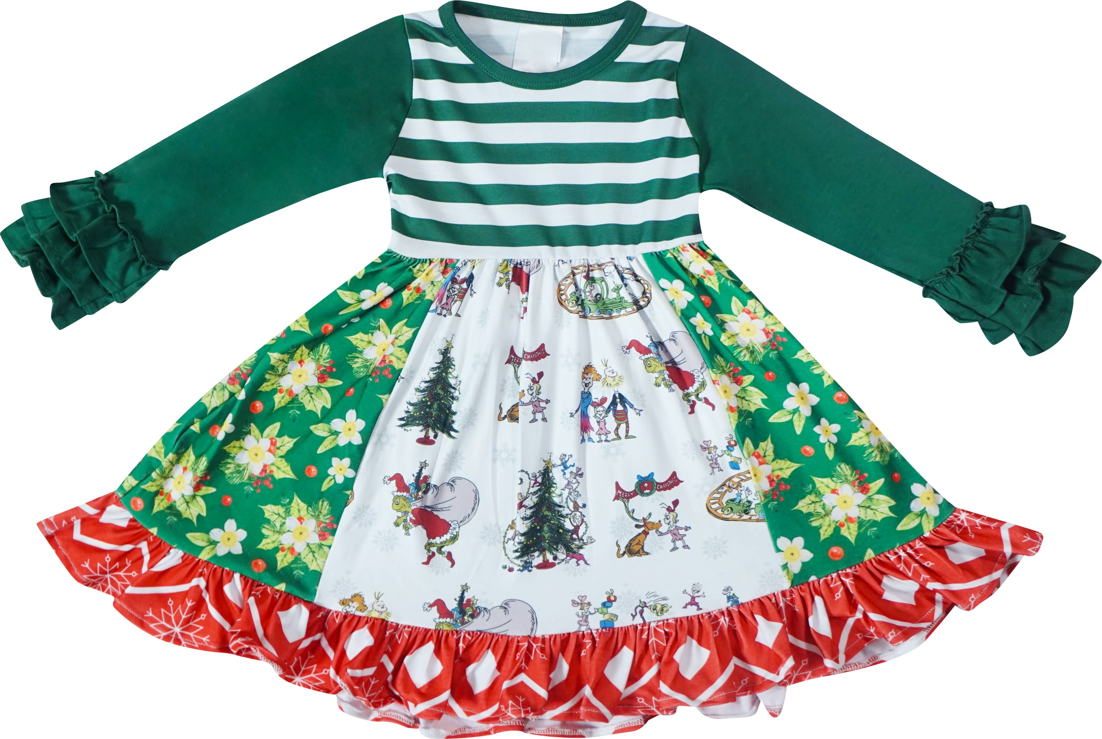 Angeline Kids – wholesale Top & trouser set – Kids – Baby Girls Christmas Grinch Ruffle Dress Pants Outfit7