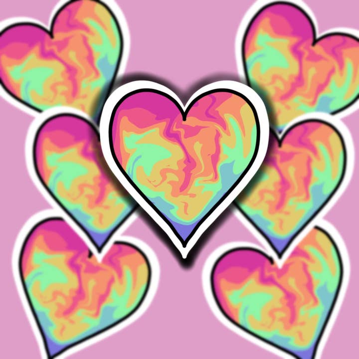 Tie Dye Rainbow Heart Klistermärke - Vanlig eller Mini, Vattentät för wholesale av Buzz Tie Dye Creations