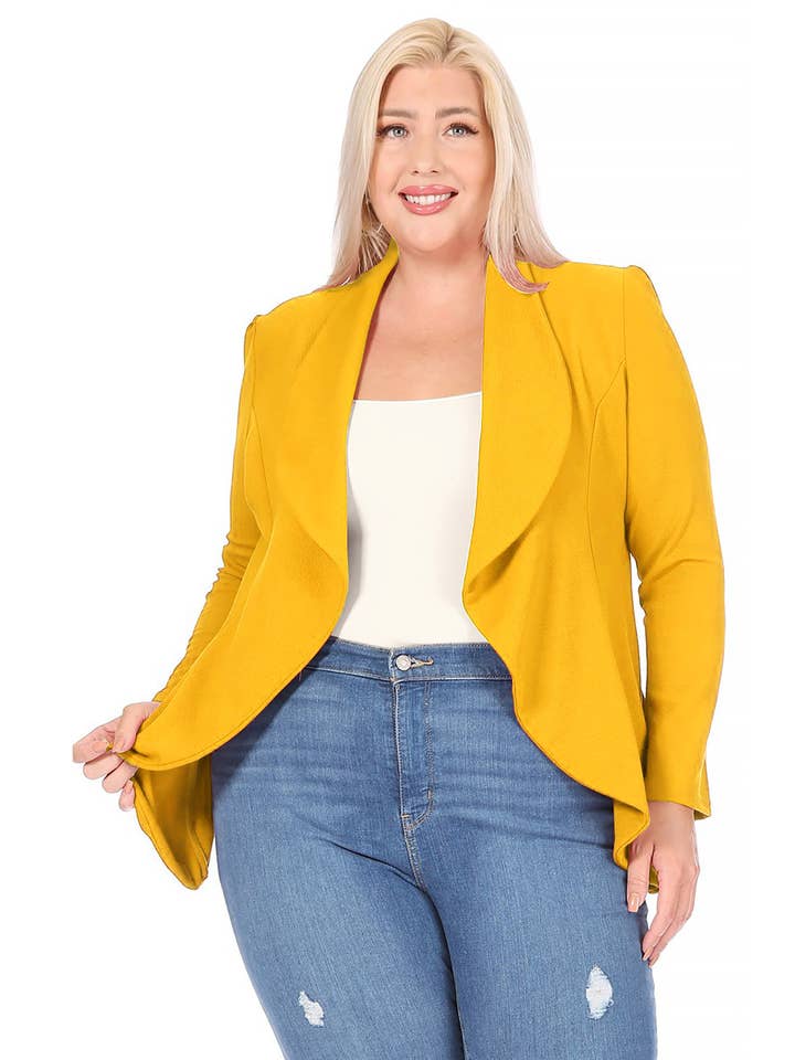 MOA COLLECTION - Wholesale Blazer – Women's - Women's Plus Size Solid Long Sleeve Office Blazer Jacket6