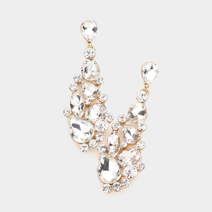 Round Teardrop Stone Cluster Dangle Evening Earrings for wholesale by Sensibling Corp.